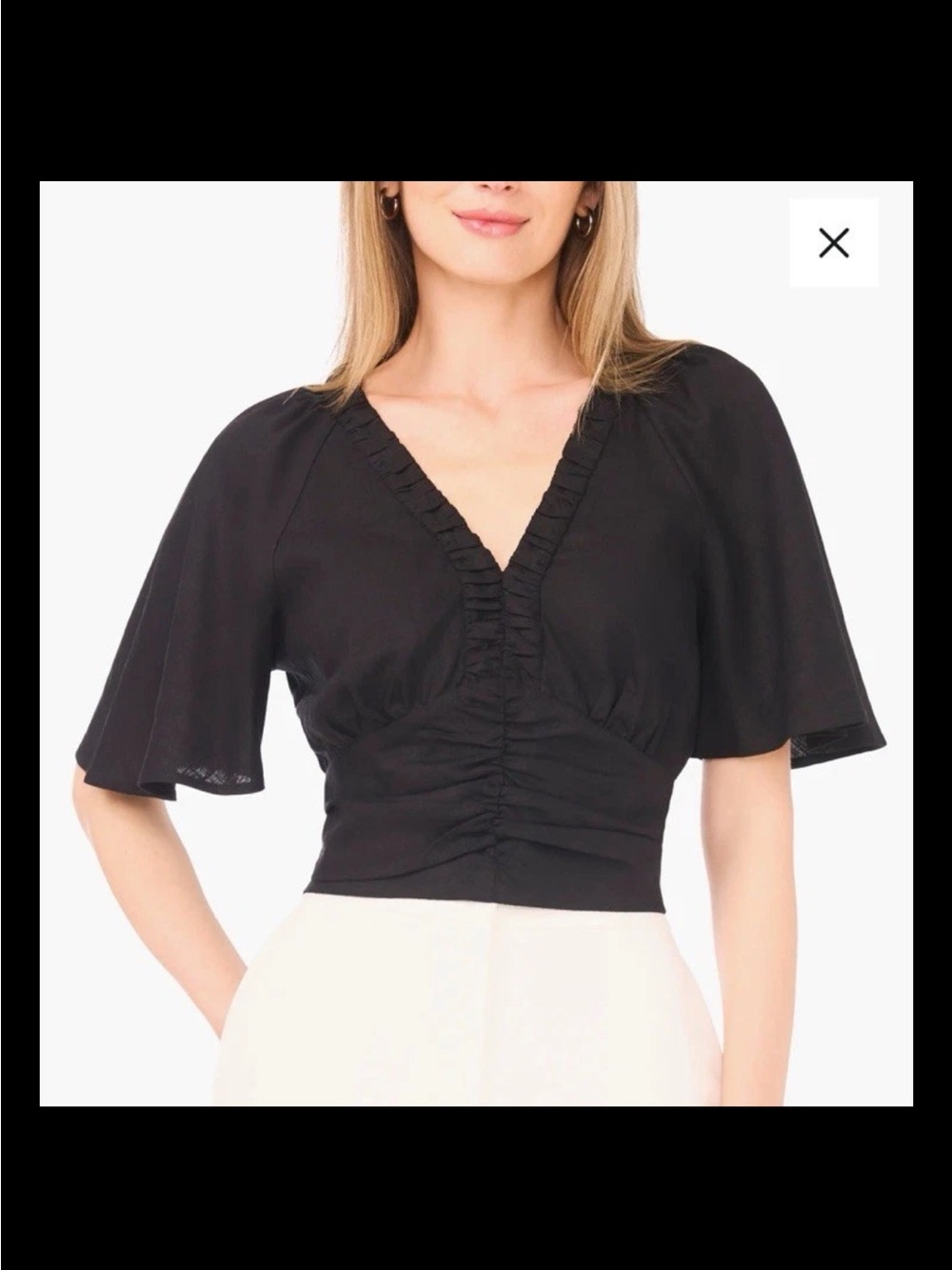 Parker Black V-Neck Ruffle Ruched Women's Top Size Small